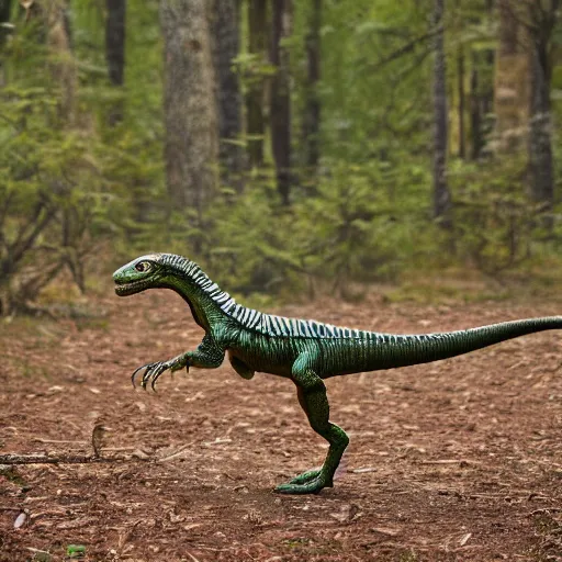 Image similar to velociraptor in forest, national geographic, prehistoric planet, XF IQ4, f/1.4, ISO 200, 1/160s, 8K, RAW, unedited, symmetrical balance, in-frame