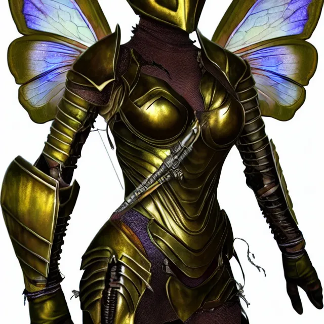 Prompt: adult fairy warrior with insectoid armour, 4 k, hdr, smooth, sharp focus, high resolution, award - winning photo, anne stokes, photorealistic
