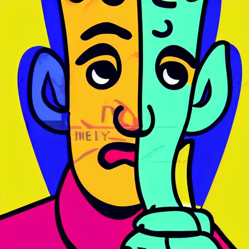 Image similar to handsome squidward, male portrait, colorful, pop art style