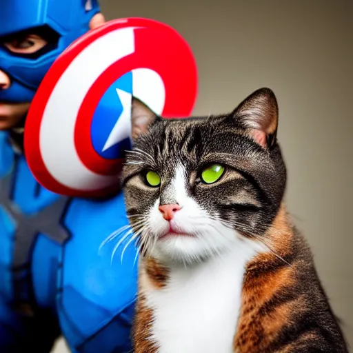 Image similar to cat wearing captain america costume, award - winning 4 k photography