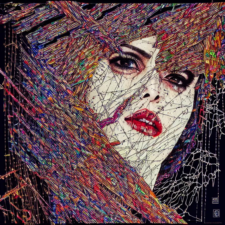 Image similar to nights falling wind is blowwing snow is pilling concept art in style of el anatsui and carne griffiths artwork by xsullo