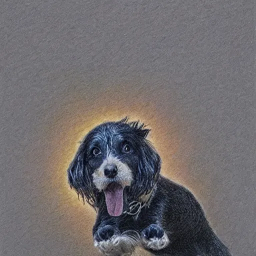 Image similar to Colored pencil art on paper, Dog playing in park, highly detailed, artstation, MasterPiece, Award-Winning, Caran d'Ache Luminance