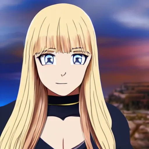 Image similar to Dwayne Johnson with long blond hair morphed as an anime girl