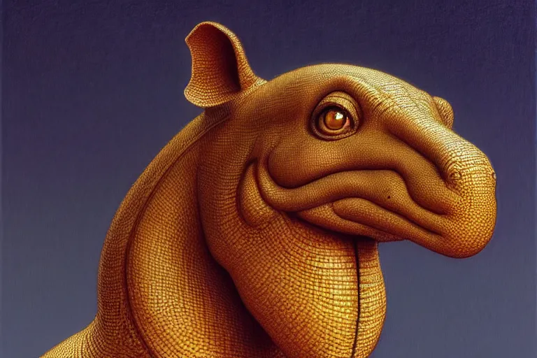 Prompt: anthropomorphic hippopede head in tiny wakeneon jill zarin trapper, intricate, elegant, highly detailed pixar, wide angle, digital painting, artstation, concept art, sharp focus, illustration, art by artgerm, bob eggleton, stephen hickman, richard corben, wayne barlowe, greg rutkowski, alphonse mucha, 8 k