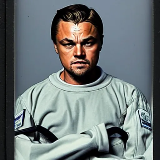 Prompt: sad Leonardo DiCaprio dressed in hev suit from half-life 2 in laboratory background, polaroid photo, very detailed