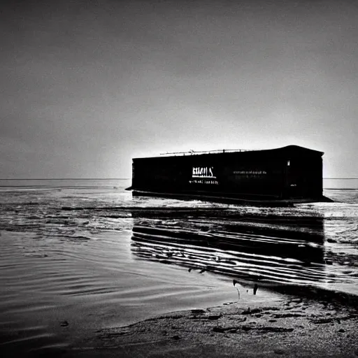 Image similar to moody boxcar, aquatic, by salvador dali, low light, dystopian