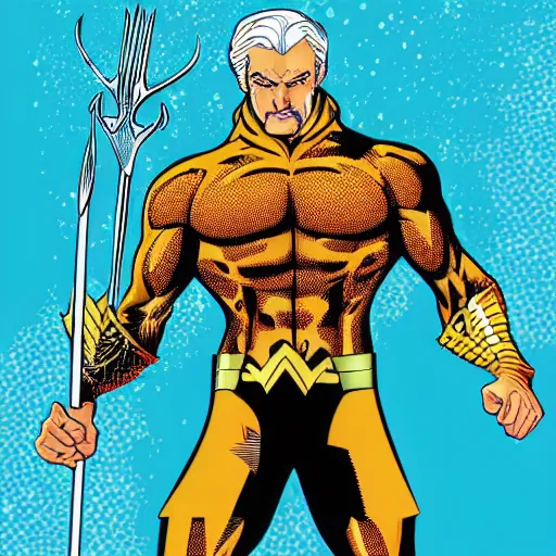 Image similar to vector art aquaman illustrated by Brian Bolland and Alan Moore