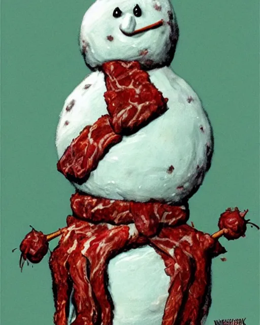 Image similar to meat snowman, horror art by beksinksy, bernie wrightson