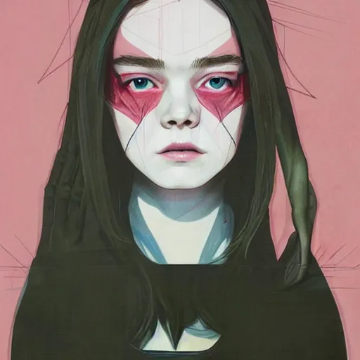 Prompt: Elle Fanning in Dead Space picture by Sachin Teng, asymmetrical, dark vibes, Realistic Painting , Organic painting, Matte Painting, geometric shapes, hard edges, graffiti, street art:2 by Sachin Teng:4