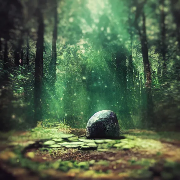 Prompt: magic stone portal in the forest, splash art, movie still, cinematic lighting, dramatic, octane render, long lens, shallow depth of field, bokeh, anamorphic lens flare, 8k, hyper detailed, 35mm film grain