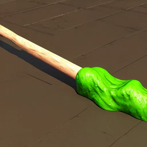 Image similar to wooden staff with green slime on it, octane render