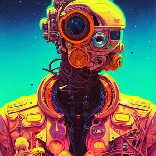 Image similar to high quality high detail portrait of a diesel punk in an alien world,, tristan eaton, victo ngai, artgerm, rhads, ross draws, hyperrealism, intricate detailed, alphonse mucha, 8 k, sci - fi, pastel colors, artstation,