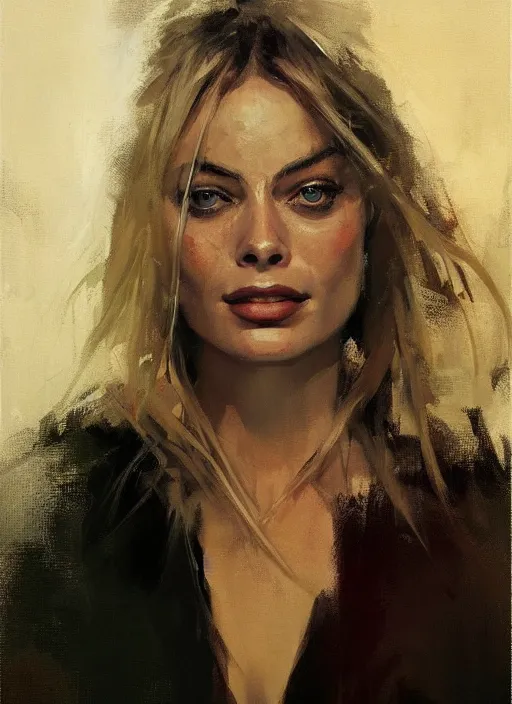 Prompt: portrait painting of margot robbie by jeremy mann, only one head single portrait