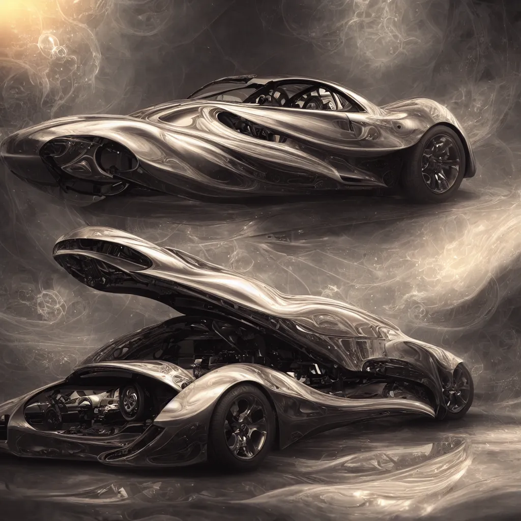 Image similar to open top sports car shaped time machine in latent space, mechanical fantasy, intricate, elegant, highly detailed, digital painting, concept art, smooth, sharp focus, illustration, divine realm of gods, realistic cinematic style, filmed in 70mm, volumetric lighting, octane render, photographic, concept art, artist Leonardo DaVinci, unreal engine 8k