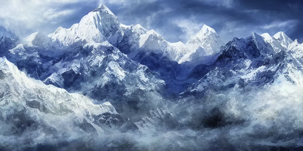 Image similar to Himalayan snowy Mountains, realistic, Digital art