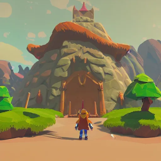 Image similar to Drawf Kingdom, 3d render, low poly, breath of the wild,