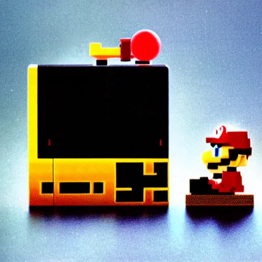 Prompt: a lamp playing Mario on the nes