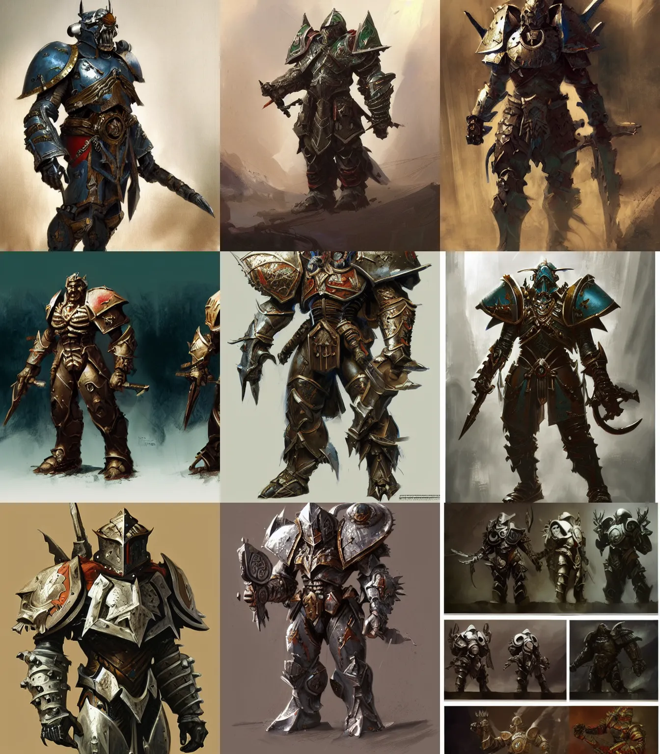 Prompt: warhammer video game armor concept art, muted colors, intricate painting, by Craig Mullins, artstation, hyper detailed, cinematic
