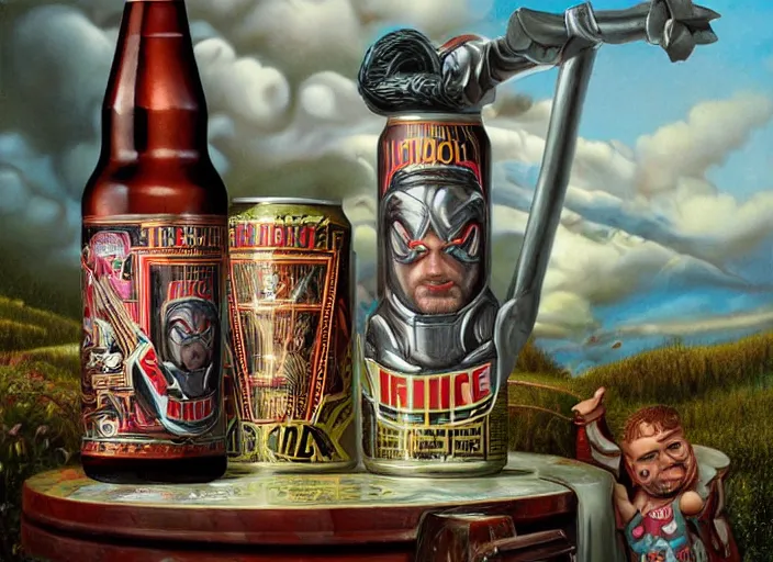 Prompt: thor brand beer, lowbrow, matte painting, 3 - d highly detailed, in the style of mark ryden,