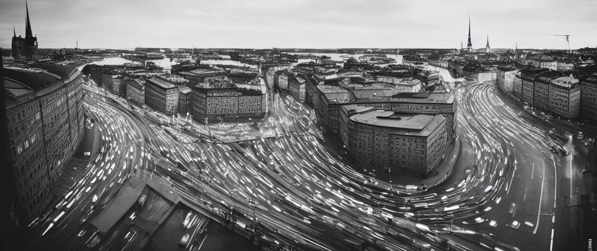 Prompt: Professional photo of Stockholm from the year 3000, Arriflex ii, 35mm lens, award-winning, city, traffic