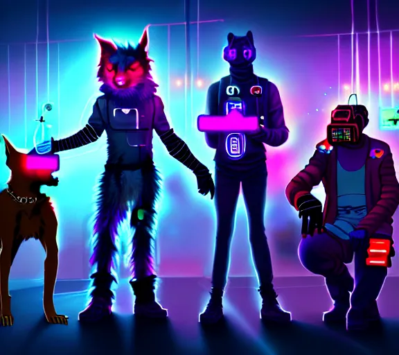 Image similar to high - resolution photograph from a cyberpunk era furry fandom convention ( midwest furfest 2 0 4 7 ), taking place after the genetic revolution and quantum singularity. photorealistic.