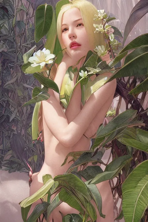 Image similar to ultra realistic illustration, banana plants drawing, japanese art, elegant, highly detailed, digital painting, concept art, smooth, sharp focus, illustration, art by artgerm and greg rutkowski and alphonse mucha