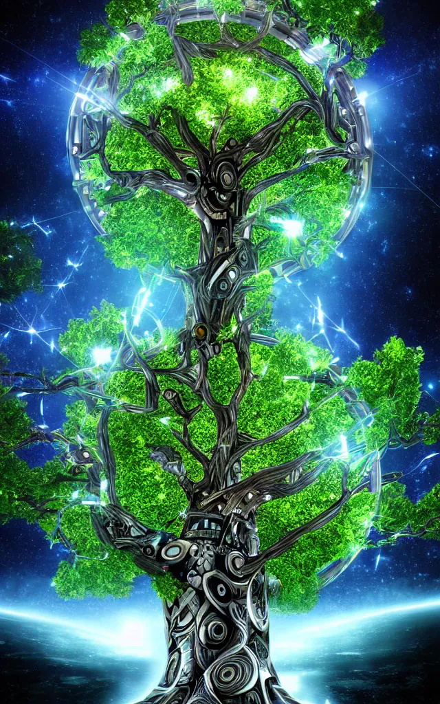 Image similar to futurist cybernetic yggdrasil world tree, future perfect, award winning digital art