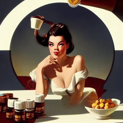 Image similar to concept art of a magic nutritional supplement in a bottle filled with white ivory liquid, black top, by gil elvgren, white tones, white background, digital painting, artstation, concept art, smooth, sharp foccus ilustration hq