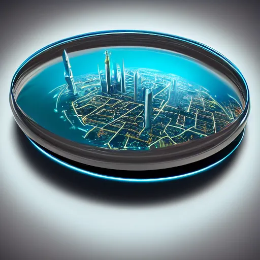 Prompt: hologram of futuristic city on a table