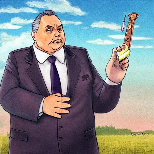 Prompt: slightly obese hungarian prime minister viktor orban wearing a ss uniform, highly detailed face, bright pastel colors, studio ghibli painterly style, trending on artstation, tarot card