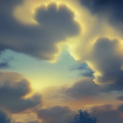 Image similar to burning clouds, 4k, post-processing, very very detailed, artstation, cute