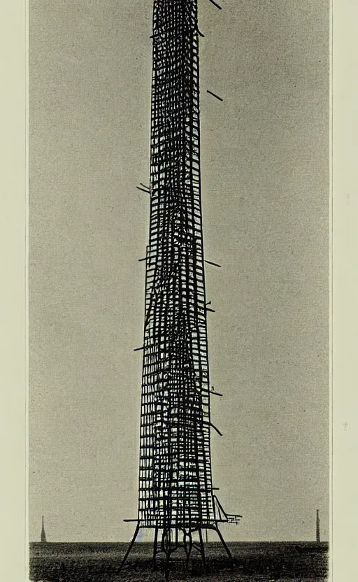 Image similar to a tower made of ladders, hugh ferriss