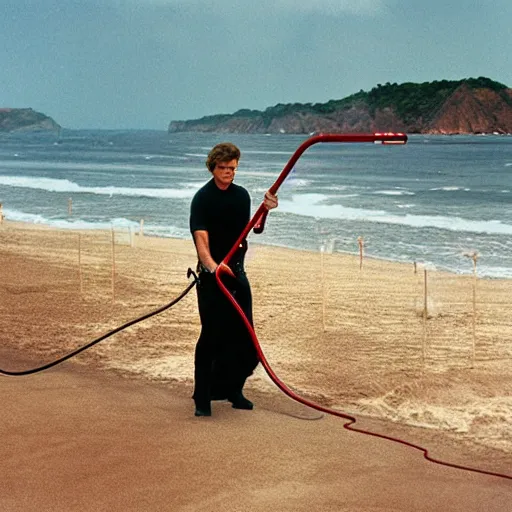 Image similar to anakin skywalker vacuuming the beach to remove sand