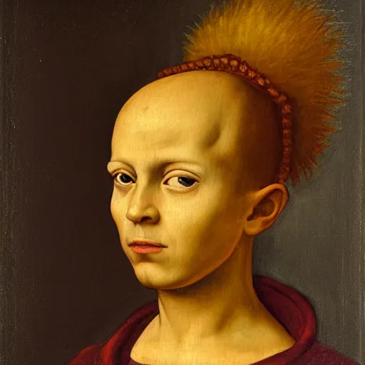 Prompt: a renaissance style portrait painting of Bart Simpson