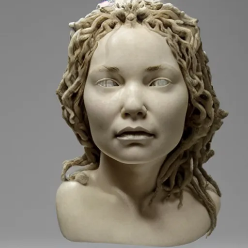 Image similar to lifelike, detailed marble bust of bjork's face, artifact from ancient greece