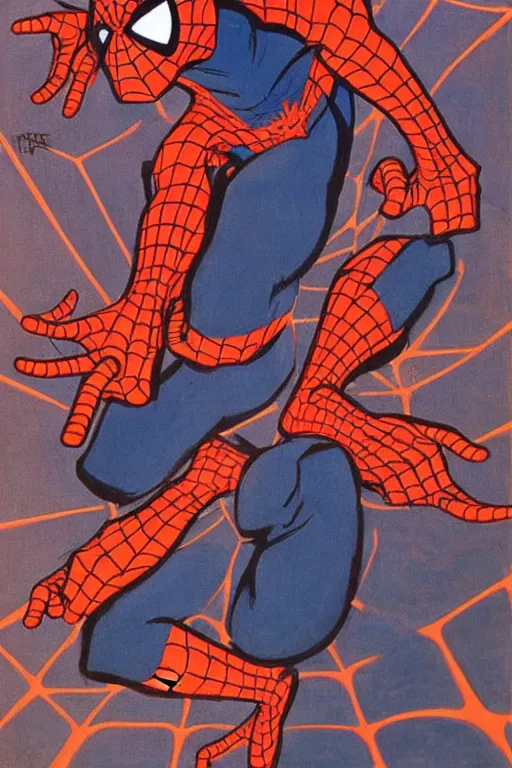 Image similar to spiderman, marvel, artwork by nicholas roerich