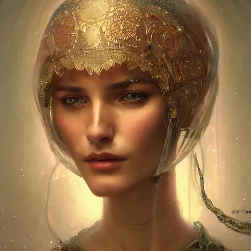 Image similar to portrait of a humanoid robot wearing a veil, mystic, mystical, intricate, headshot, highly detailed, digital painting, artstation, concept art, sharp focus, cinematic lighting, digital painting, art by artgerm and greg rutkowski, alphonse mucha, cgsociety