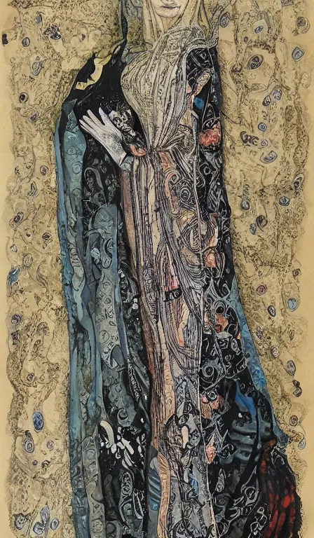 Image similar to cate blanchet , hanging scroll, ink and colours on silk, high detail