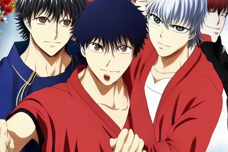 Prompt: Two anime handsome men,Gintama