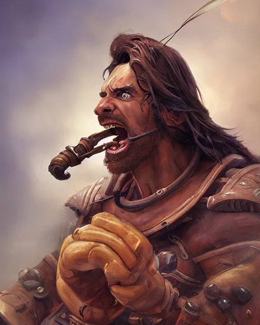 Prompt: a screaming spanish conquistador by filipe pagliuso and justin gerard, symmetric, detailed, intricate, anatomy, facial features, digital painting, treasure planet color scheme, masterpiece, sharp focus