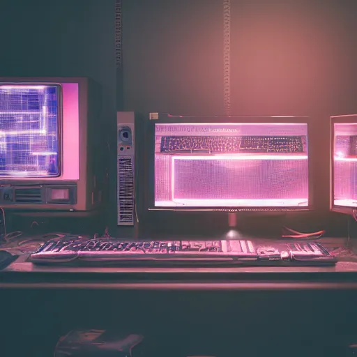 Prompt: old computers in a japanese thrift store, cinematic light, retrowave atmospheric, synthwave atmosphere, cyberpunk atmo, 8 k photography