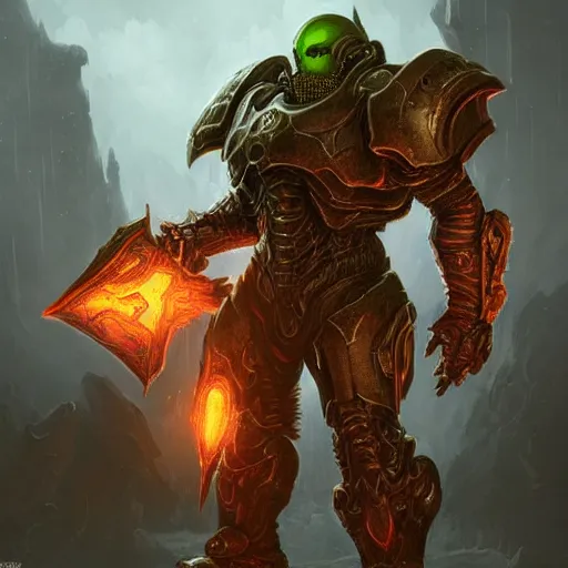 Prompt: fantasy art of doom slayer, intricate, smooth detailed, marine armor, cgsociety, doom hell theme