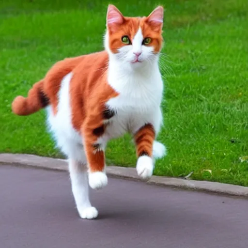 Image similar to a calico cat walking on two legs drawing