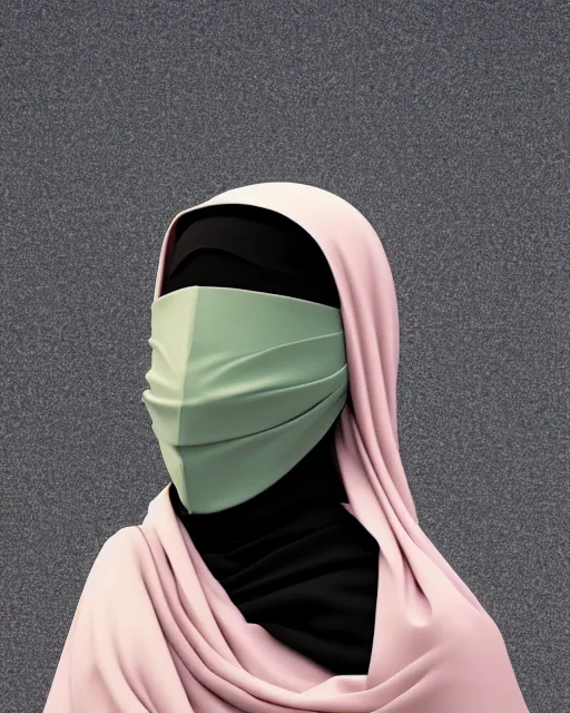 Prompt: Saudi woman wearing a niqab starring at the camera, neutral face, 4k, pastel colours, greek sculpture, by beeple, album cover, accurate