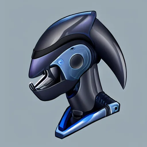 Prompt: cybernetic bottlenose dolphin headshot profile picture, anthropomorphic robot design inspired by dolphins, bulbous dolphin snout, large black visor screen for face, commission on FurAffinity, unreal engine