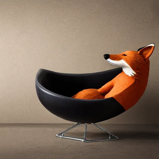 Image similar to a chair in the shape of a fox, advertising photography