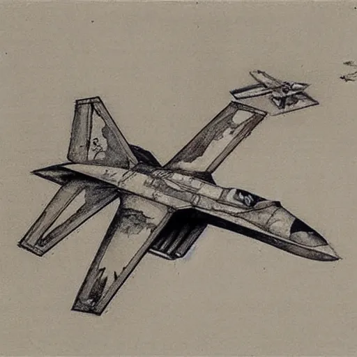 Image similar to a leonardo da vinci sketch of a f-22 raptor.