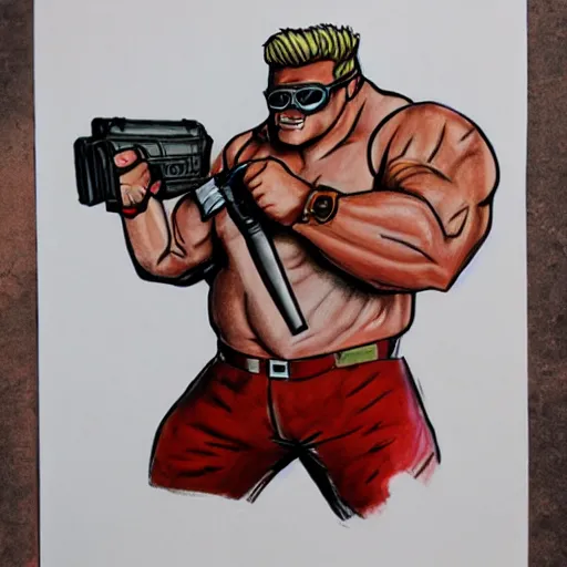 Prompt: duke nukem, children drawing