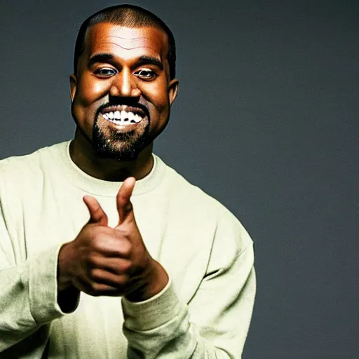 Image similar to Kanye West smiling and giving a thumbs up for a 1990s sitcom tv show, Studio Photograph, portrait C 12.0