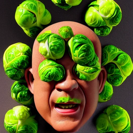 Image similar to a face made of ( ( ( brussels sprouts ) ) ) made of!!! tom hanks!!!, 8 k, trending on artstation, 8 0 mm photography, hyperrealistic